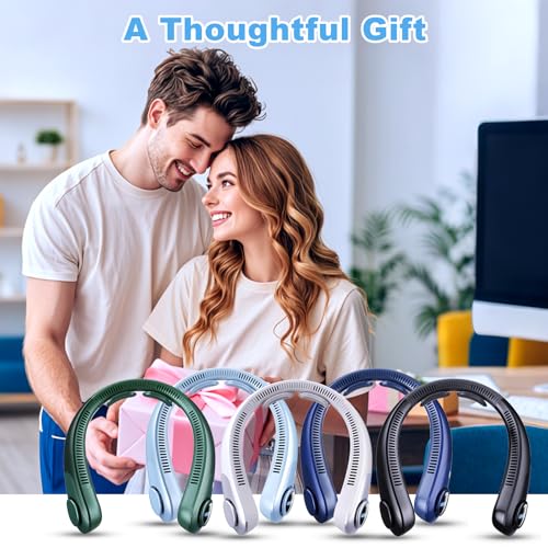 Portable Neck Fan that Blow Cold Air, LED Display, Rechargeable Hands-Free Wearable Cooling Personal Fan, 5 Speed, Neck Support, Bladeless Neck Air Conditioner, Gifts for Women/Men, Hot Flashes - color: Light Blue