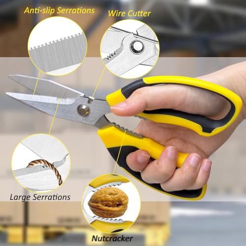 Utility Scissors Heavy Duty, Ultra Sharp Blade Shears with Protective Case, Multipurpose Stainless Steel Scissors For Cutting Cardboard, Fabric, Carpet, Leather, Wire (Yellow Set) - color: Yellow Set