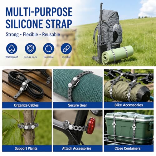 4 PC Modular Straps,Flexible Multi-Tool,80 Pound Load,18" lengths,Gear Strap,Reusable Multitool Utility Gear Ties for Camping,Outdoor Adventure,Luggage,Tool Organization,Travel,EDC（Grey） - color: Gray