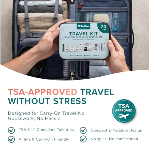 20-Piece Unisex Travel Toiletry Kit – Premium Brand-Name Travel Toiletries | TSA Approved Travel Essentials with Shampoo, Conditioner, Body Wash, Deodorant & Oral Care in Clear Bag - size: 1 Pack