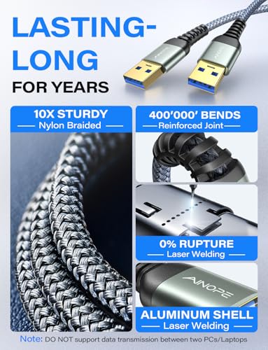 AINOPE USB to USB Cable, 3.3FT*1Pack USB 3.0 A to A Male to Male Cable [Never Rupture] Double End Type A Cord for Data Transfer, Compatible with Hard Drive Enclosures, Laptop Cooler, KVM, DVD Player - color: Grey, size: 3.3FT