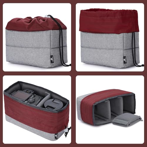 Koolertron Waterproof DSLR Camera Bag with Removable Insert, Adjustable Compartments, Fits in Camera Bags - Protective Case for DSLR/SLR Cameras & Accessories - color: Gray+Dark red