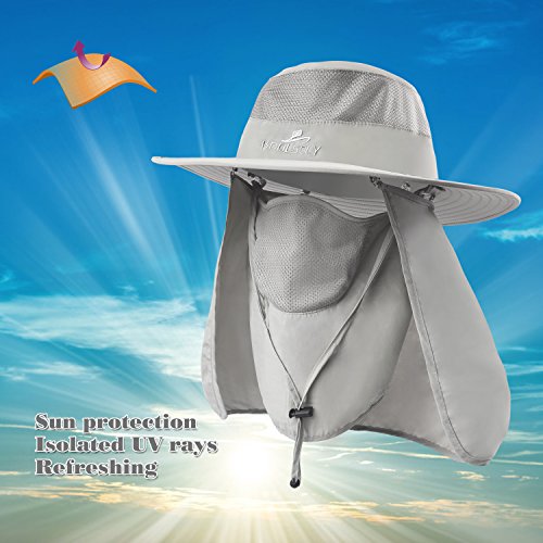 Fishing Hat,Sun Cap with UPF 50+ Sun Protection and Neck Flap,for Man and Women - color: Light Grey
