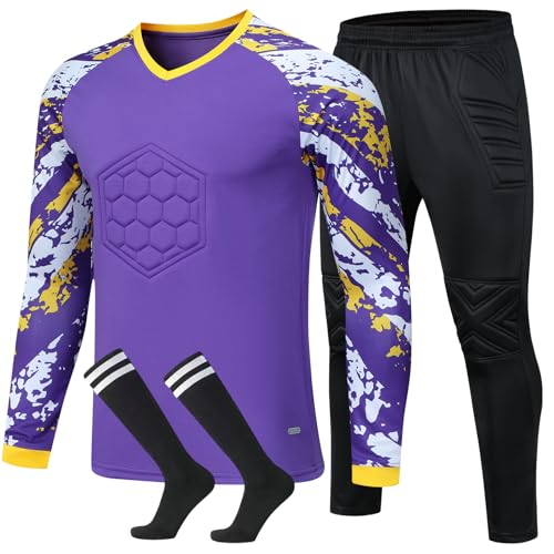 Youth Goalkeeper Kit for Boys and Girls - Football Goalkeeper Jersey and Shorts for Kids - color: Purple, size: 5-6Years