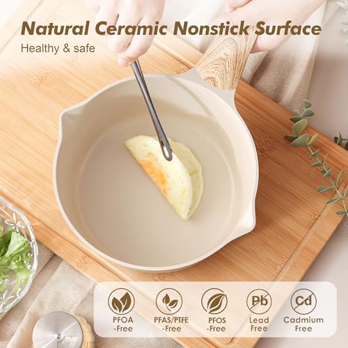 SENSARTE Ceramic Nonstick Sauce Pan with Lid, 2.0 Quart Small Saucepan, White Cooking Pot with Stay Cool Handle, Non toxic Kitchen Sauce Pot, Non stick Small Pot, Induction Pot, PFOA PTFE PFAS Free - color: Ceramic Taupe, size: 2 Quarts