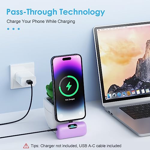 [2 Pack] Small Portable Charger for iPhone,Upgraded 5000mAh PD Fast Charging Power Bank, LCD Display Cute Mini Battery Pack Compatible with iPhone 14/14 Pro Max/13/13 Pro/12 Pro/11/XR/X/8,Blue+Purple - color: Blue +Purple