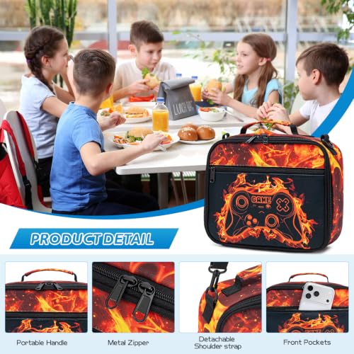 DIGOBAY Insulated Lunch Box for Kids Boys Cool Luminous Gamer Lunch Bag - color: Yellow Flame