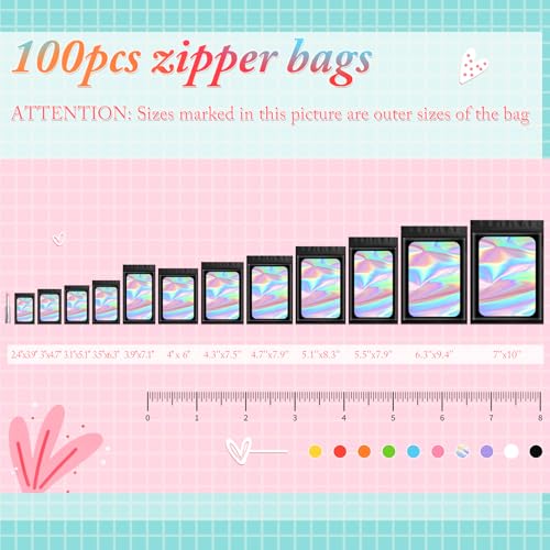 Funfery 100pcs Mylar Holographic Bags-Resealable Zipper&Clear Window (Black, 7 x 10 Inch) - color: Black, size: 7 x 10 Inch