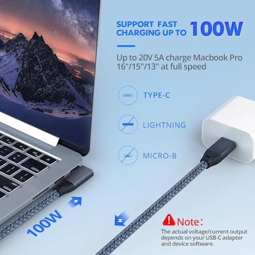 UseBean USB C Right Angle Cable 100W 3.3ft, 4K Video USB C 3.2 Gen2x2 20Gbps Data Cable, Type C PD Charging Fast Charge Cord for iPhone 15 Pro Max iPad Pro/AIR/Mini 6 MacBook Pro Galaxy S24 Ultra S23 | 20Gbps USB C to Type C PD Charging Fast Charge Cord f