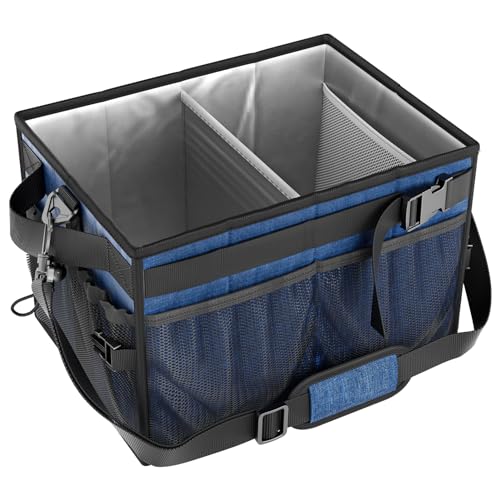 FANGSUN Grill Caddy, Foldable BBQ Caddy with Paper Towel Holder, Blue | 11 Compartments, Easy-Clean Aluminum Interior, 1680D Oxford Fabric, Water-Resistant, Shoulder Strap Included, Tailgating - style: Navy