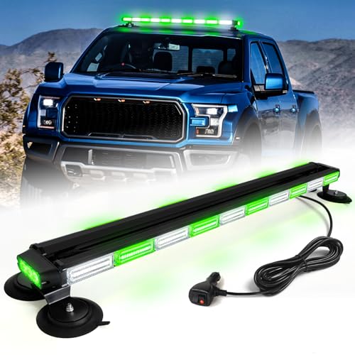 42" Traffic Advisor Light Bar Rooftop Emergency Warning Security Flash Strobe Light Bar with Magnetic Base for Construction Vehicles Plow Trucks Pickup, Green/White - color: #07 Green/ White