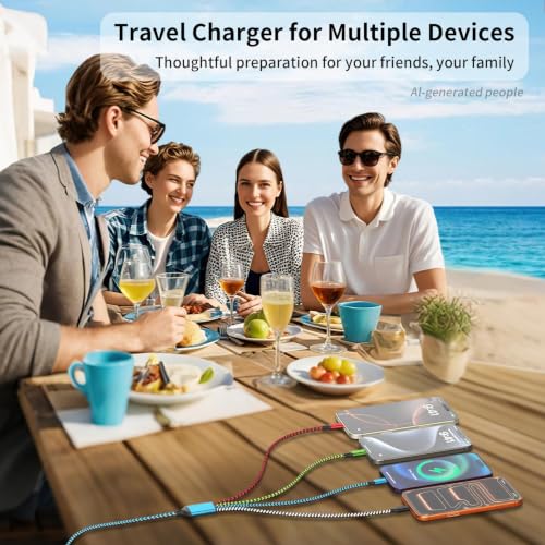 Cruise Essentials 4 in 2 Multi Charging Cable, USBA/ C Phone Charger Cord | Three C Port Charging Cords for Multiple Devices,USB C Charger Cord for iPhone 17-11/Galaxy/Tablets/PS Home,Office,2Pack 5FT - color: Red&Blue&White&Green