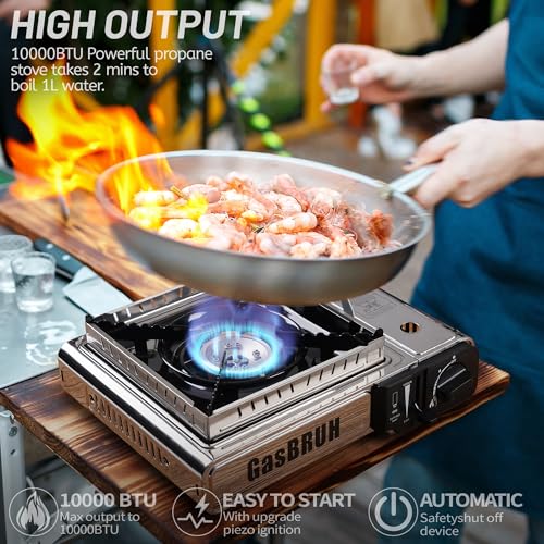 GasBRUH Propane or Butane Camping Stove with Windblocker, Dual Fuel 10,000 BTU Stainess Steel Propane Stove for Camping(TANK not included) - color: S