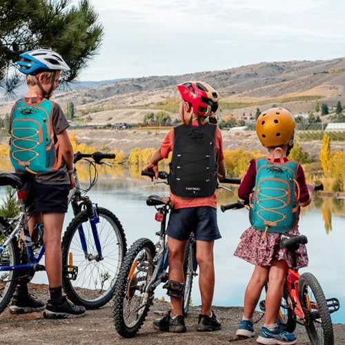 12L Kids Hiking Backpack, Small Hydration Backpack, Waterproof Kids Camping Daypack 5-10, No Water Bladder… - color: Black