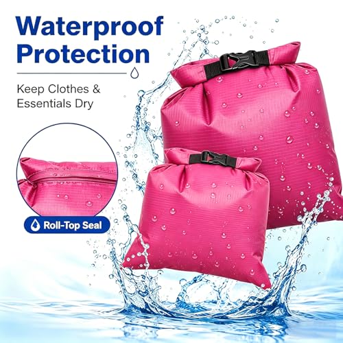 TRENDBOX Roll Top Waterproof Dry bag Kit Storage Compression Bag Sack Poch Packing Organizers Water Resistant Camping Travel - color: Magenta