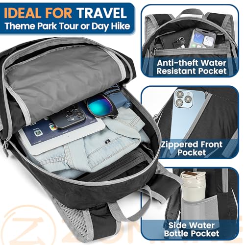 ZOMAKE Lightweight Packable Backpack 25L, Foldable Hiking Daypack - color: Black B, size: 25L