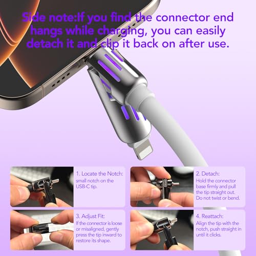 MFish 240W 4-in-1 Fast Charging Cable, White, 6.6FT | Carrying Case, USB-A & USB-C to USB-C/Lightning, For iPhone 17/16/15/14, MacBook, iPad, Laptop, Samsung S25/S24 - color: White, size: 6.6Ft