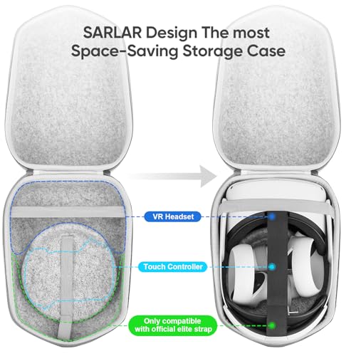 sarlar VR Carrying Case for Meta Quest 3S/3/2, Steam Fream, Original Strap | Odor-Free Felt Hard Shell for Quest and Apple Vision Pro, with Secure Straps and Lens Protector Cover - size: S/For Official Original & Elite Strap