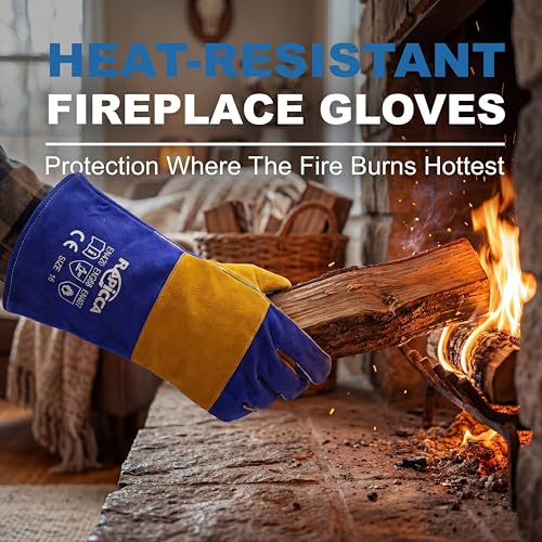 RAPICCA Welding Gloves for Men, 932°F Fireproof Leather, 16 in Blue | For Stick, MIG & Flux-Core Welding, Welders & Blacksmiths, Fireplace, Fire Pit, Wood Stove, Dry Ice, Oven - color: Blue(length 16in)