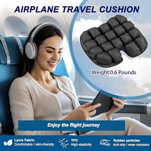 Travel Seat Cushion for Airplane,Portable&Adjustable Air Seat Cushion,Inflatable Cushion for Travel,Coccyx Tailbone Pain Relief Chair Pad - color: Black