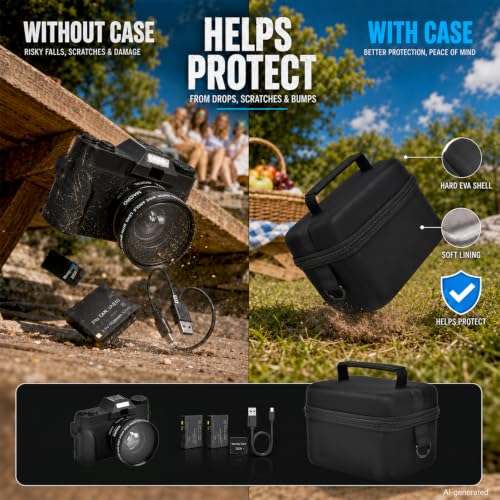 Comecase Large Travel 4K Vlogging Camera Case for Duluvulu/for AUREAPI | Outdoor Camera Storage with 2 Divider and Mesh Pocket, for Vloggers and Content Creators, Trip Ready, Full Black - Large - color: Full Black, size: L