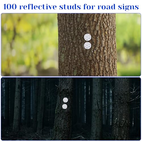 100 PCS Reflective Tacks Trail Markers, 0.4" High Visibility Tacks Bright Eyes Trail Markers, Glow Mark Thumb Tack with Box for Hunting Hiking Camping Tree Stand Marking
