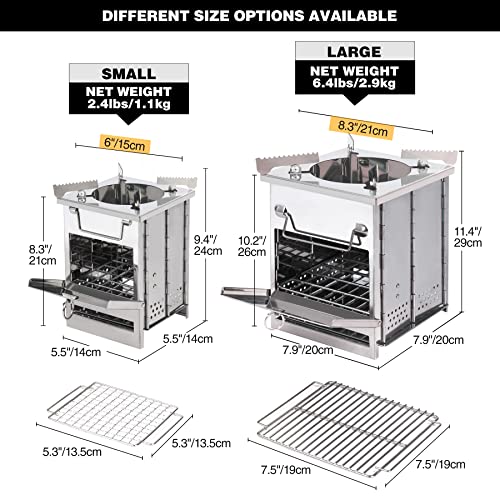 Large Portable Camping Wood Stove for Cooking, 304 Stainless Steel Folding Lightweight Wood Burning Stove with Grid and Pot Stand for Outdoor Camping Hiking Backpacking BBQ Picnic - size: Large with Grid and Pot Stand