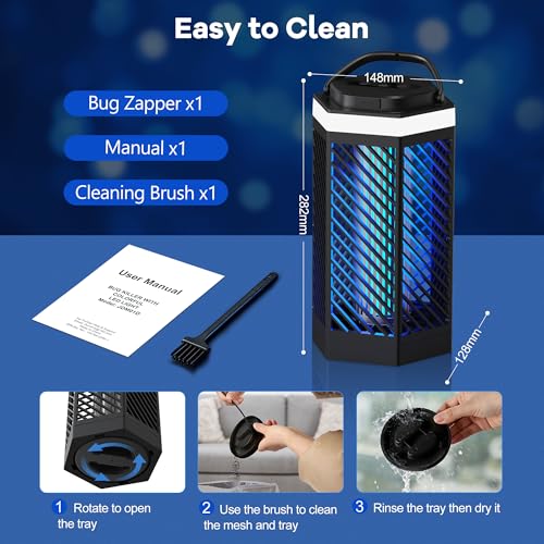 Bug Zapper Outdoor Indoor, Rechargeable Mosquito Zapper with 8000mAh Battery & LED Night Light, USB Charging Electric Fly Zapper, Portable Fly Trap Fly Killer for Patio, Backyard
