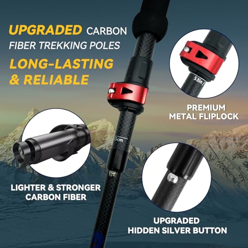 Carbon Fiber Trekking Poles, Lightweight Hiking Sticks with Cork Grip 2 Pcs - color: Black