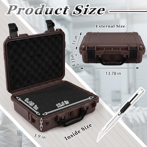 Relaxweex 1 Pcs Waterproof Hard Case with DIY Customizable Foam Insert Portable Protective Case with Knife for Camera Drones Equipments Tools Test Instruments(Brown,14.3 x 11.4 x 4.5 Inch) - color: Brown, size: 14.3 x 11.4 x 4.5 Inch