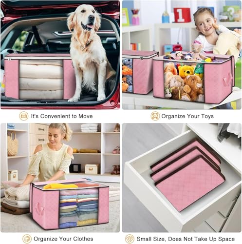 90L Large Storage Bags, 6 Pack Clothes Storage Bins Closet Organizers - color: Pink, size: 6 Pack-90L