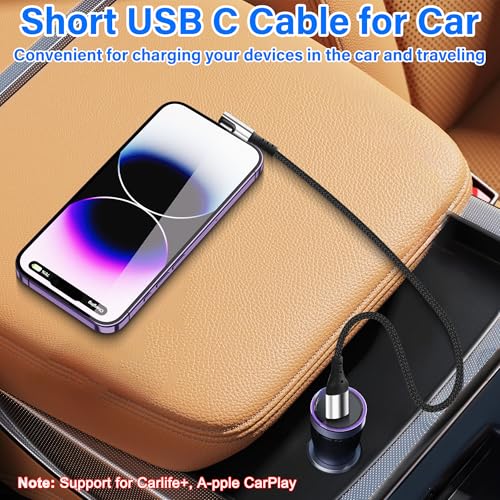 Short USB Type C Charging Cable USB A to C Cable 6A Fast Charging Cord 90 Degree Type C Charger Cable for Car Cell Phone Tablet and USB C Devices 9.8in (USB C Right Angle) - style: USB C Right Angle