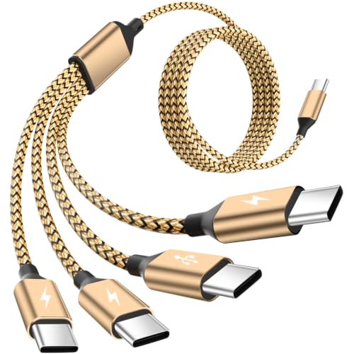 Travel USB C 4 in 1 Charging Cords,Universal Charging Cable for All Devices | Four Type C Ports Mulit Charging Cable,Travle Charger Cord for iPhone 15-17/Galaxy/Tablets/PS,Gold - color: Bright Golden & Black