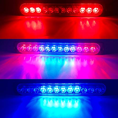 2pcs 12LED Red&Blue Led Light-Head Emergency Beacon Hazard Warning Light Flashing Strobe Light Bar Recovery Breakdown Surface Mount for Construction Vehicle Car Truck Trailer Caravan 12-24V - color: Red&Blue