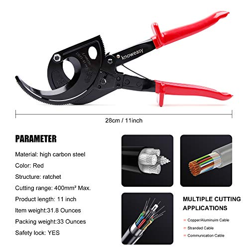 Knoweasy Cable Cutter and Ratchet Wire Cutter Works for Aluminum and Multi-core Cables up to 400mm² - size: HS520A