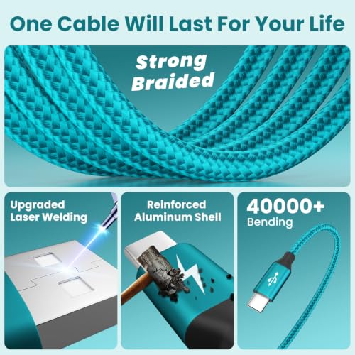 4 in 1 Dual Type C Multi Charging Cable, Charging Cord for Multiple Devices | 2Pack 5FT USB Charging Cable with 2 USB C/IP/Micro USB Charger, Phone Charger for iPhone 17-8/ Android/Pad and More,Lake Blue - color: Lake Blue