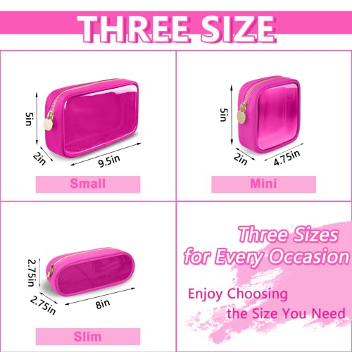 UIXIZQ Clear Mini Makeup Bag, Small Nylon&PVC Cosmetic Travel Bag TSA Approved Toiletry Bag with Zipper, Preppy Transparent Coin Purse for Women Men Girls(Mini-Hot Pink) - color: Bubblegum-Clear, size: Mini