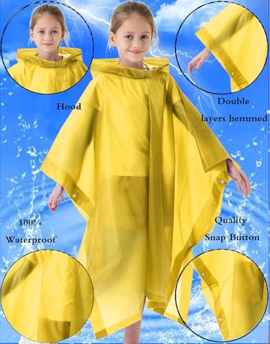 2 Pack Raincoats for Kids, Kids Rain Jacket Reusable Rain Ponchos for Boys and Girls - color: Yellow