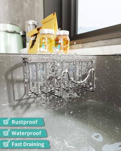 HapiRm Kitchen Sponge Holder for Sink - 2 Installation Methods Kitchen Sink Caddy Organizer with Unique M-Shaped, Rustproof Stainless Steel Sponge Caddy - Brushed Nickel (Large) - color: Brushed Nickel, size: with M-shaped Holder (Large)