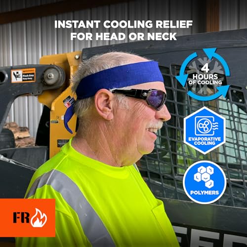 Cooling Bandana, Fire Resistant, Evaporative Polymer Crystals for Cooling Relief, Tie for Adjustable Fit, Ergodyne Chill Its 6700FR,Blue - color: Blue, style: Fr Cooling Headband - Polymers - Tie