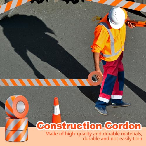 Pushglossy 12 Rolls 1.5" x 1800' Orange Flagging Tape with Silver Stripe | Non Adhesive, Reflective, Plastic Survey Ribbon Surveyor Caution Trail Marking Tape for Tree Mark Hunting Hiking Construction - size: 1.5"x 150'