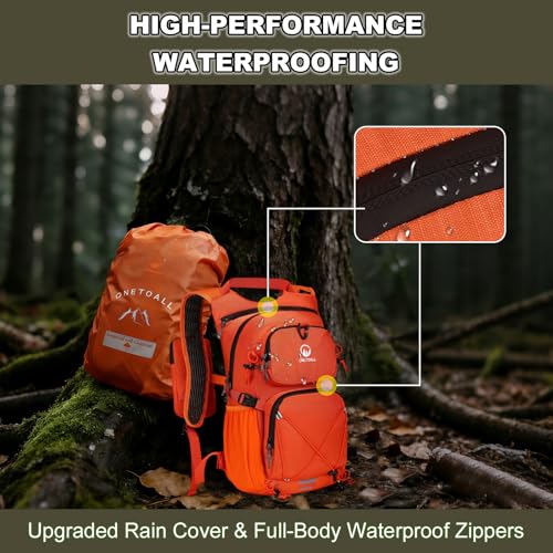 Hydration Backpack 22L, Hiking Backpack with 2L Leakproof Bladder, Sewn-in Rain Cover, Insulated Compartment for Men & Women Running, Cycling, Camping - color: Orange