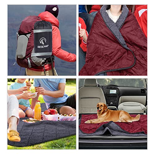 REDCAMP Large Warm Blanket with Sherpa Lining, Cold Weather Outdoor Blanket Windproof for Camping Stadium, Machine Washable 79"x 79" Red - color: Red, size: 79"x 79"
