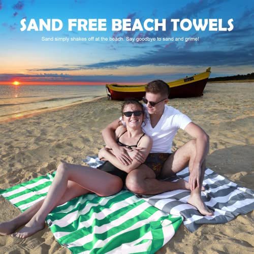 Your Choice Microfiber Beach Towel Sand-Free Quick Dry (67"x35"/60"x30") - color: L-live Green Stripes, size: Extra Large(67x35")