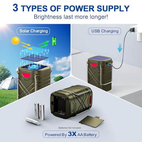LETMY 4 Pack Camping Lantern, Rechargeable LED Lanterns, Solar Lantern Battery Powered Hurricane Lanterns Flashlight with 3 Powered Ways & USB Cable for Emergency, Power Outage, Hurricane Supplies - style: Green