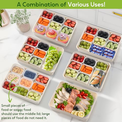 Snackle Box Container for Adults with 9 Compartment, Divided Serving Tray Snack Box Containers with Lid and Handle, Charcuterie Boxes Portable Snack Platter for Fruit Veggie Party Travel, White - color: White