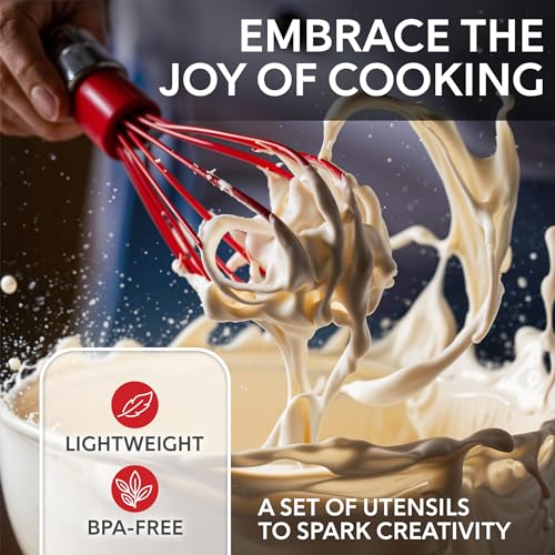 Kitchen Utensils Set, 10 Nylon Stainless Steel Cooking Utensils, Non Stick and Heat Resistant Cookware set New Chef's Gadget Tools Collection - color: Red