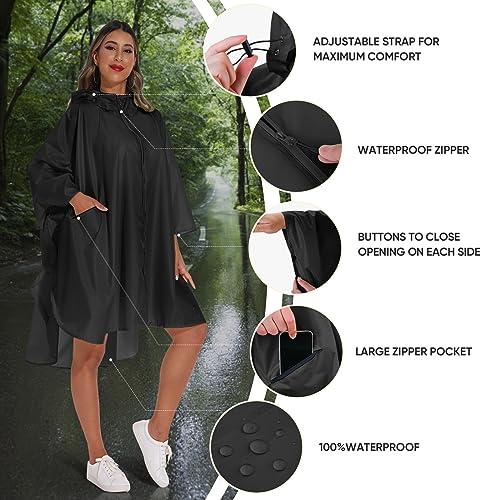 PTEROMY Rain Poncho for Adults with Zipper, Waterproof Hooded Raincoat | PU-Coated Waterproof, Lightweight & Rip-Resistant, Quick-Drying, Breathable Comfort, Ideal for Men & Women, Hiking, Camping - color: Antique Foliage