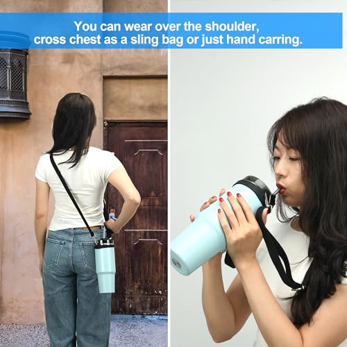 Wongeto Water bottle strap ajustable Shoulder Strap for Stanley 20/40/30 Oz Tumbler Water Bottle - color: Black