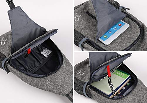 WATERFLY Crossbody Sling Backpack Sling Bag Travel Hiking Chest Bag Daypack - color: Gray